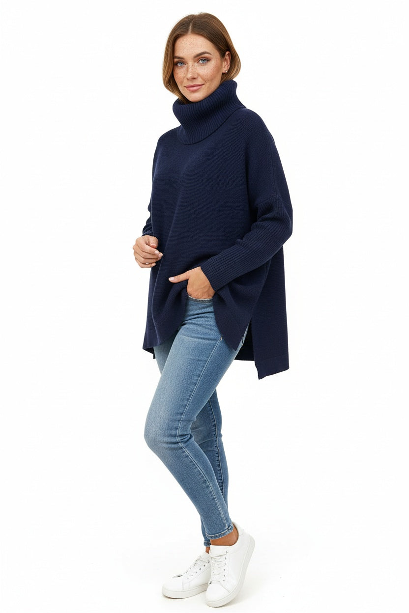Sara | Camisola Oversize Mulher Gola Alta Malha Grossa