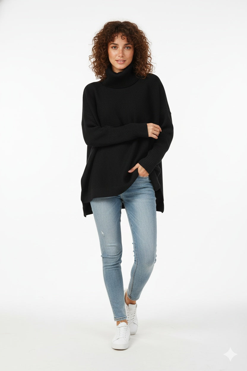 Sara | Camisola Oversize Mulher Gola Alta Malha Grossa