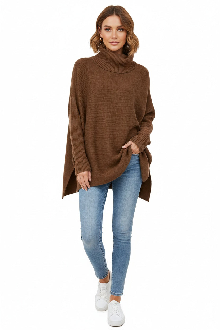 Sara | Camisola Oversize Mulher Gola Alta Malha Grossa