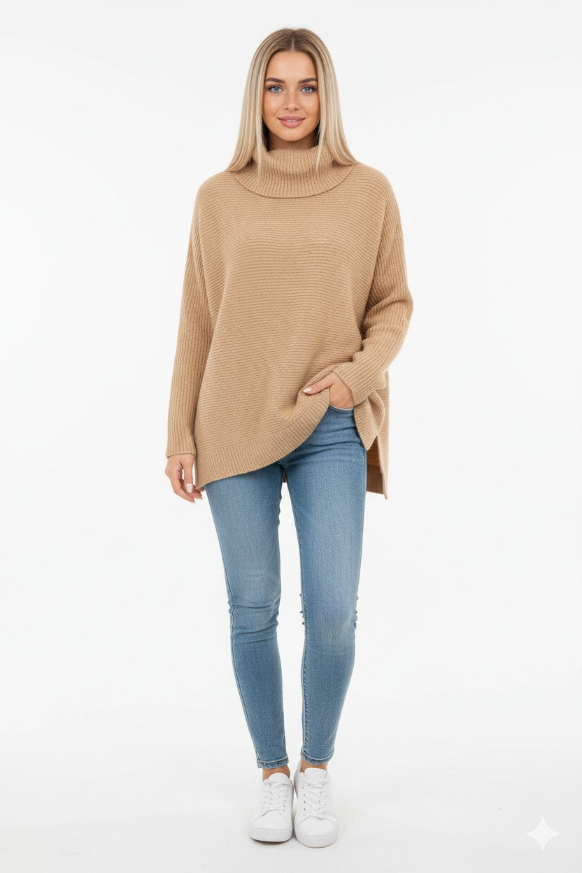 Sara | Camisola Oversize Mulher Gola Alta Malha Grossa