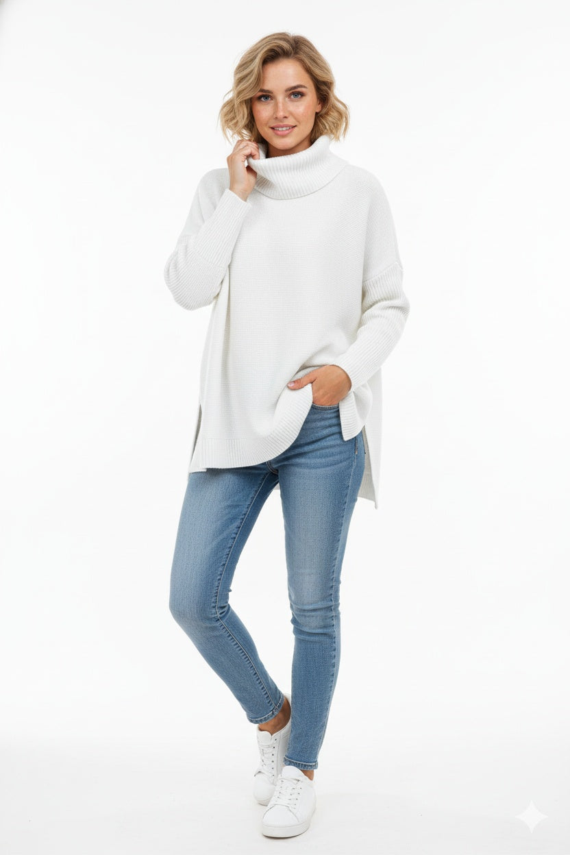 Sara | Camisola Oversize Mulher Gola Alta Malha Grossa