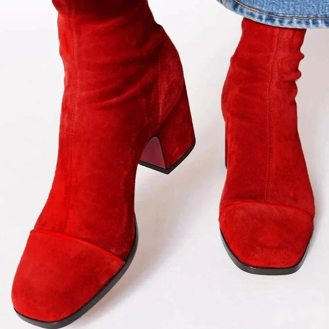 Sílvia | Botins Mulher de Camurça Salto Bloco Biqueira Estampada