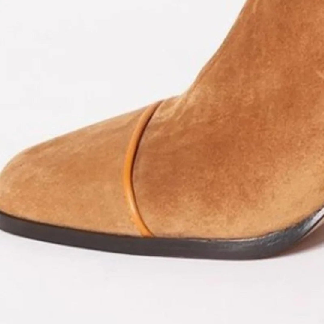 Sílvia | Botins Mulher de Camurça Salto Bloco Biqueira Estampada