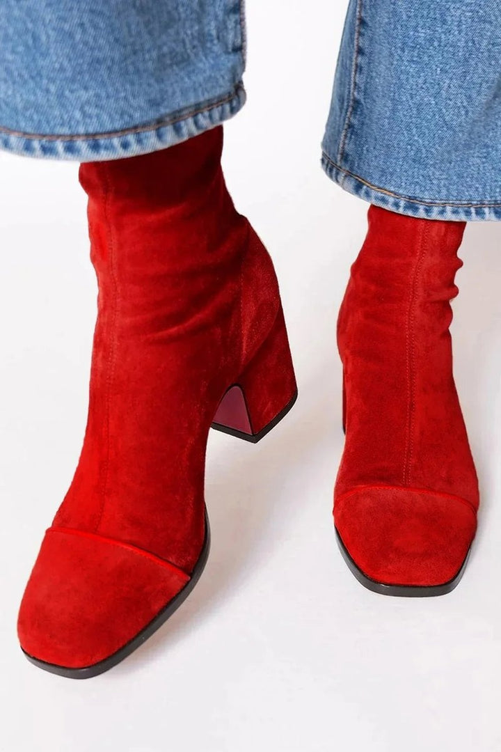 Sílvia | Botins Mulher de Camurça Salto Bloco Biqueira Estampada