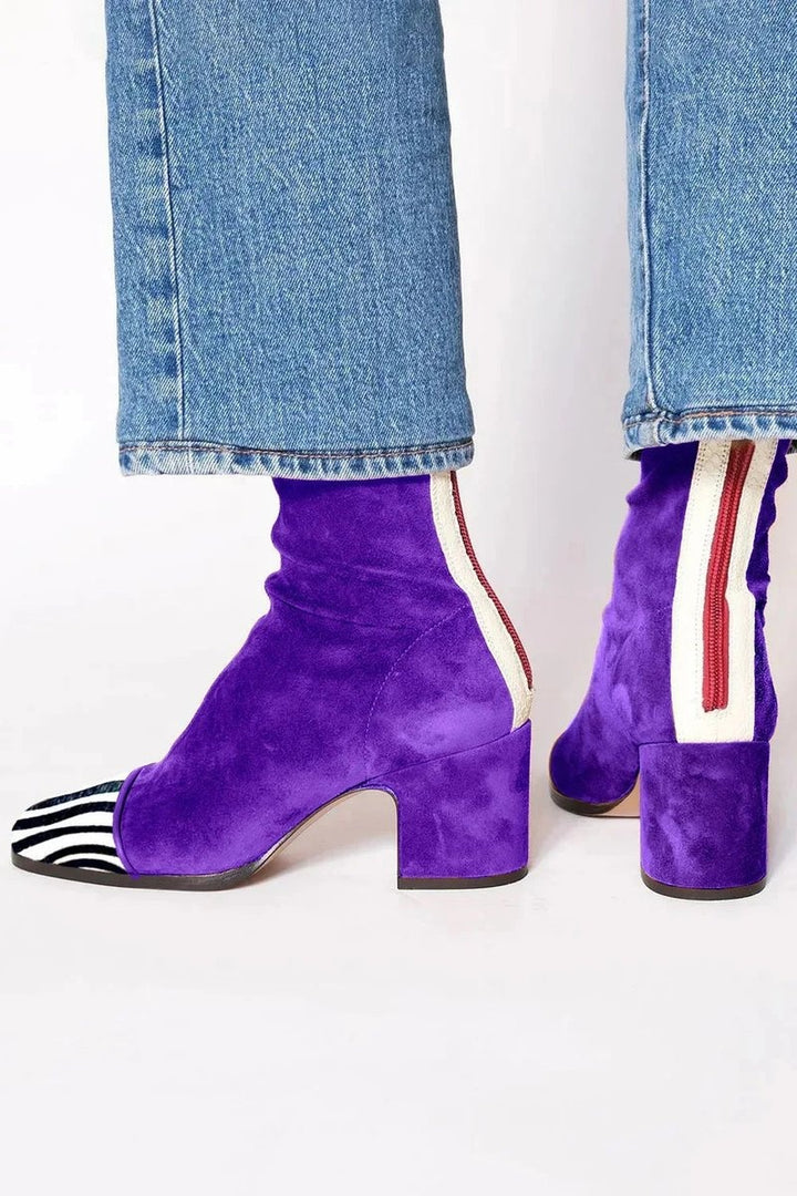 Sílvia | Botins Mulher de Camurça Salto Bloco Biqueira Estampada