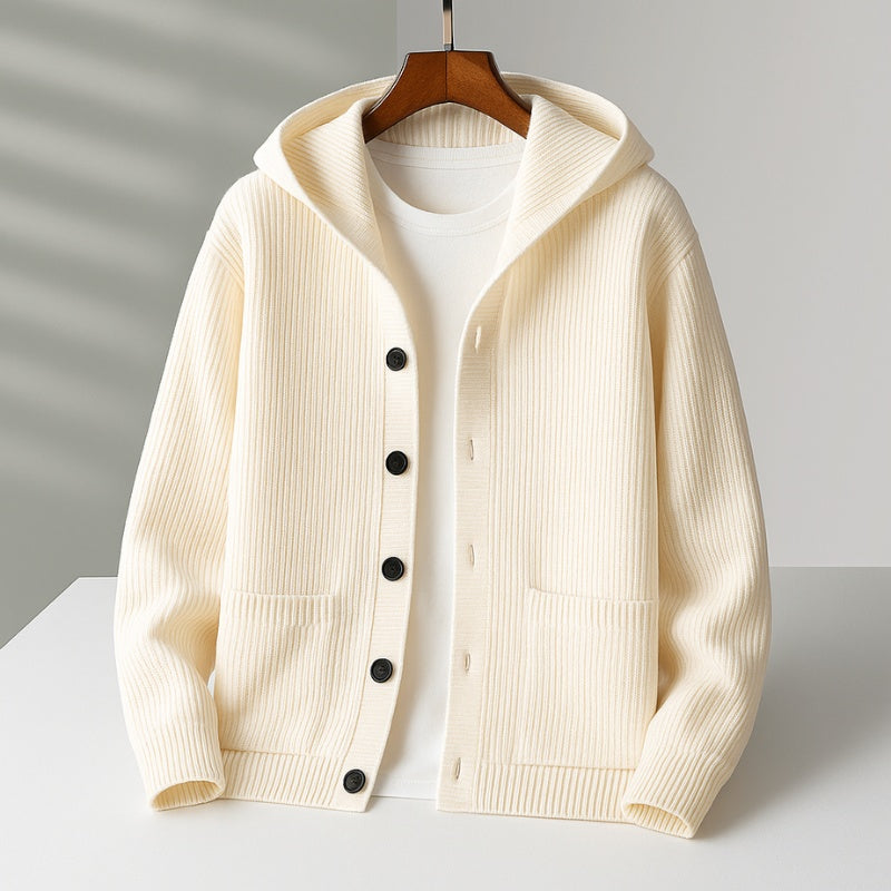 Simão | Cardigan Homem de Malha com Capuz e Botões