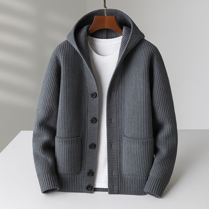 Simão | Cardigan Homem de Malha com Capuz e Botões