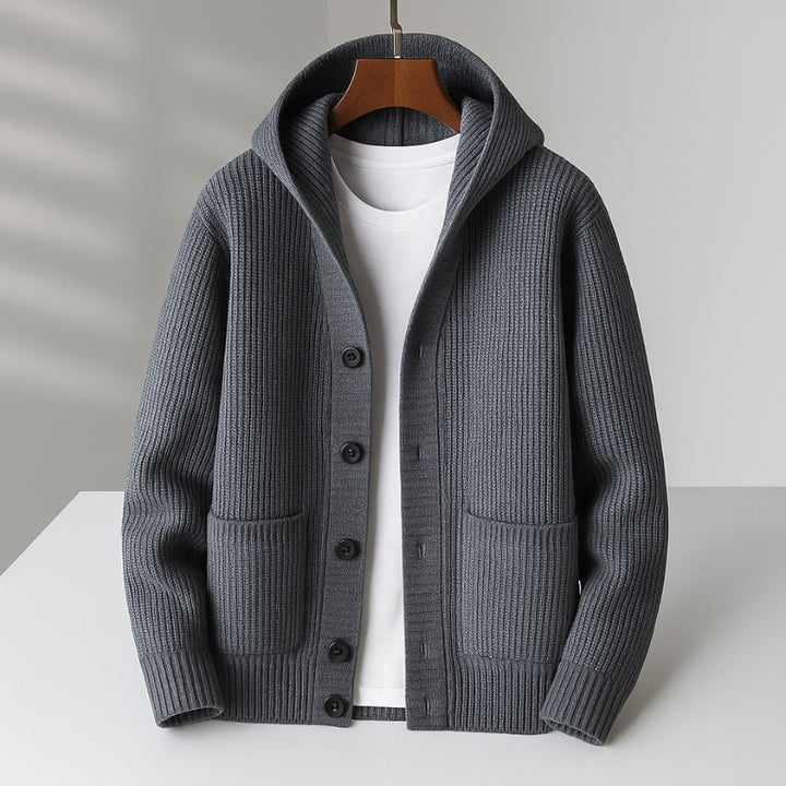 Simão | Cardigan Homem de Malha com Capuz e Botões