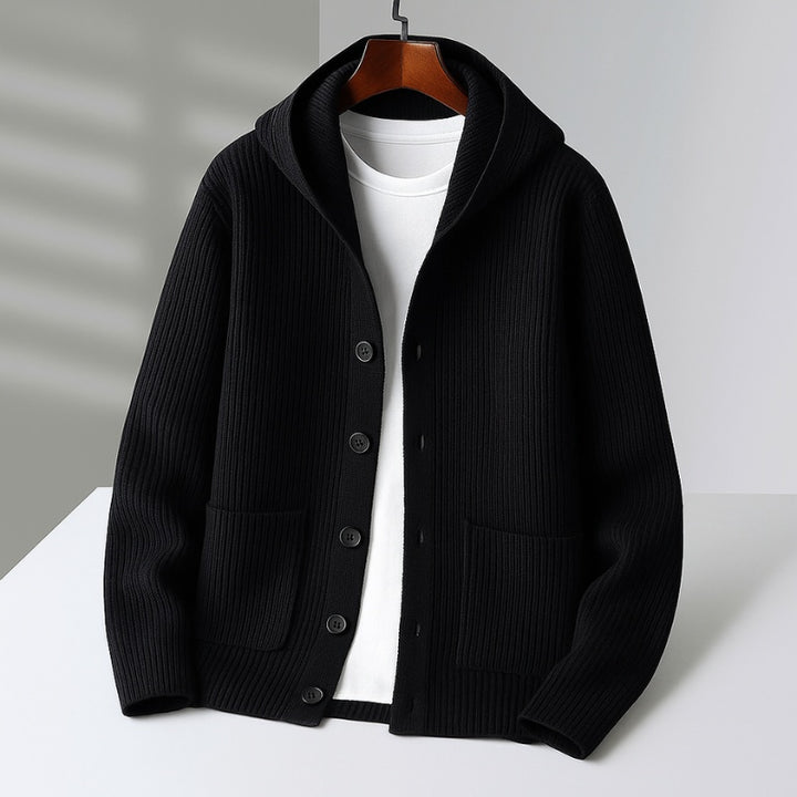 Simão | Cardigan Homem de Malha com Capuz e Botões