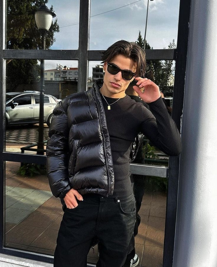 Simão | Casaco Acolchoado com Capuz Homem Brilhante Bomber