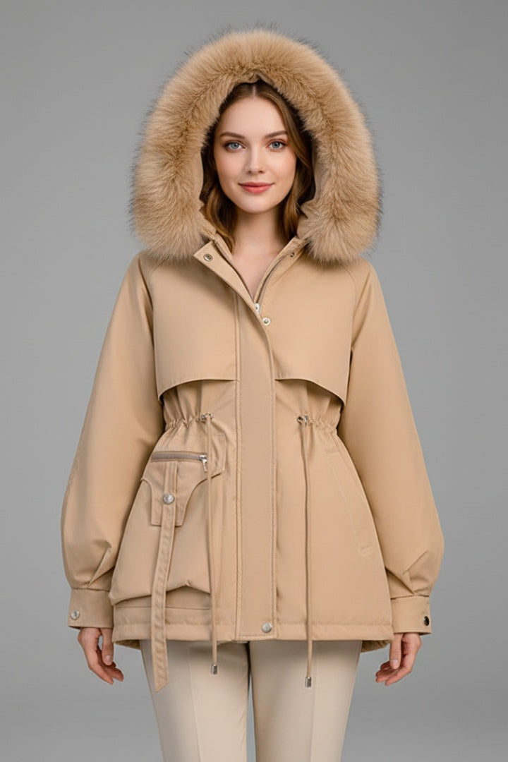 Sofia | Parka Impermeável Mulher com Capuz Pelo e Cordão de Ajuste