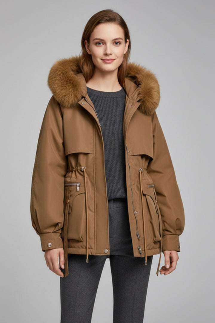 Sofia | Parka Impermeável Mulher com Capuz Pelo e Cordão de Ajuste