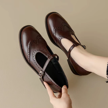 Sofia | Sapatos Oxford Mary Jane Mulher Brogue T-Bar