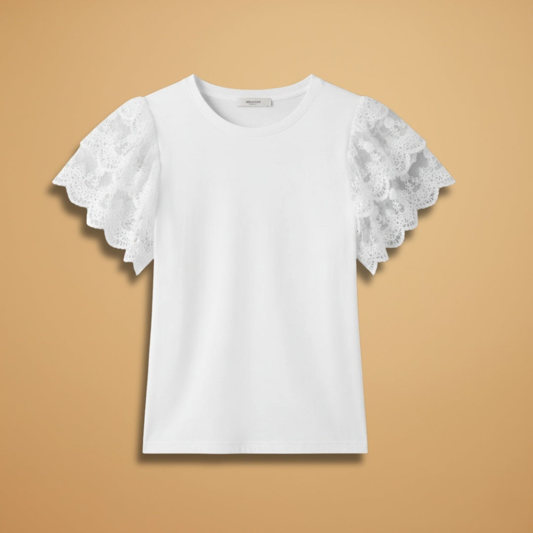 Luísa | T-shirt de Renda Mulher Mangas Drapeadas