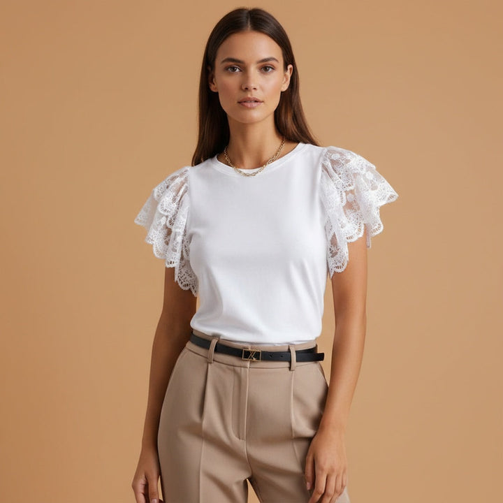 Luísa | T-shirt de Renda Mulher Mangas Drapeadas