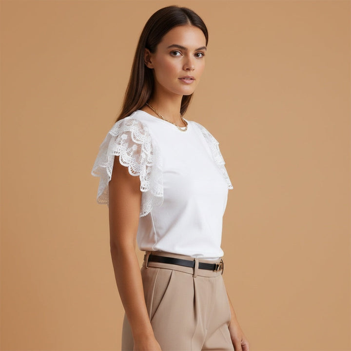 Luísa | T-shirt de Renda Mulher Mangas Drapeadas
