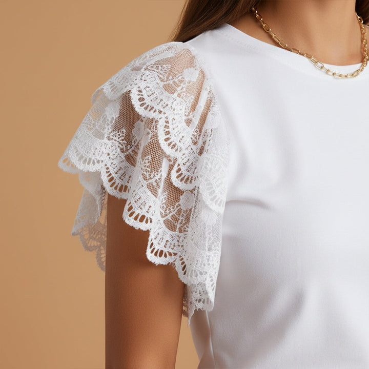 Luísa | T-shirt de Renda Mulher Mangas Drapeadas