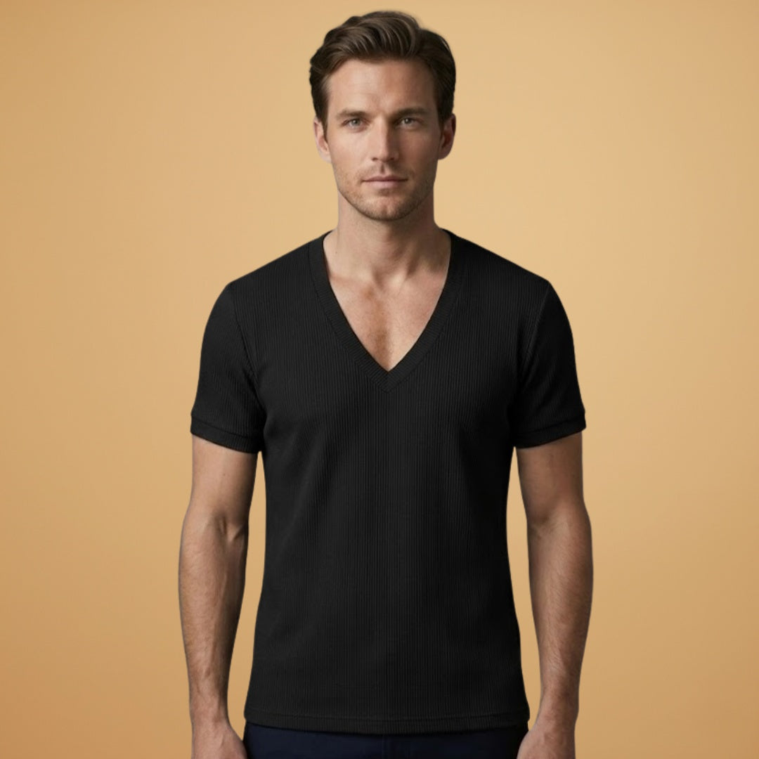 T-Shirt Decote V Texturizada Homem Manga Curta