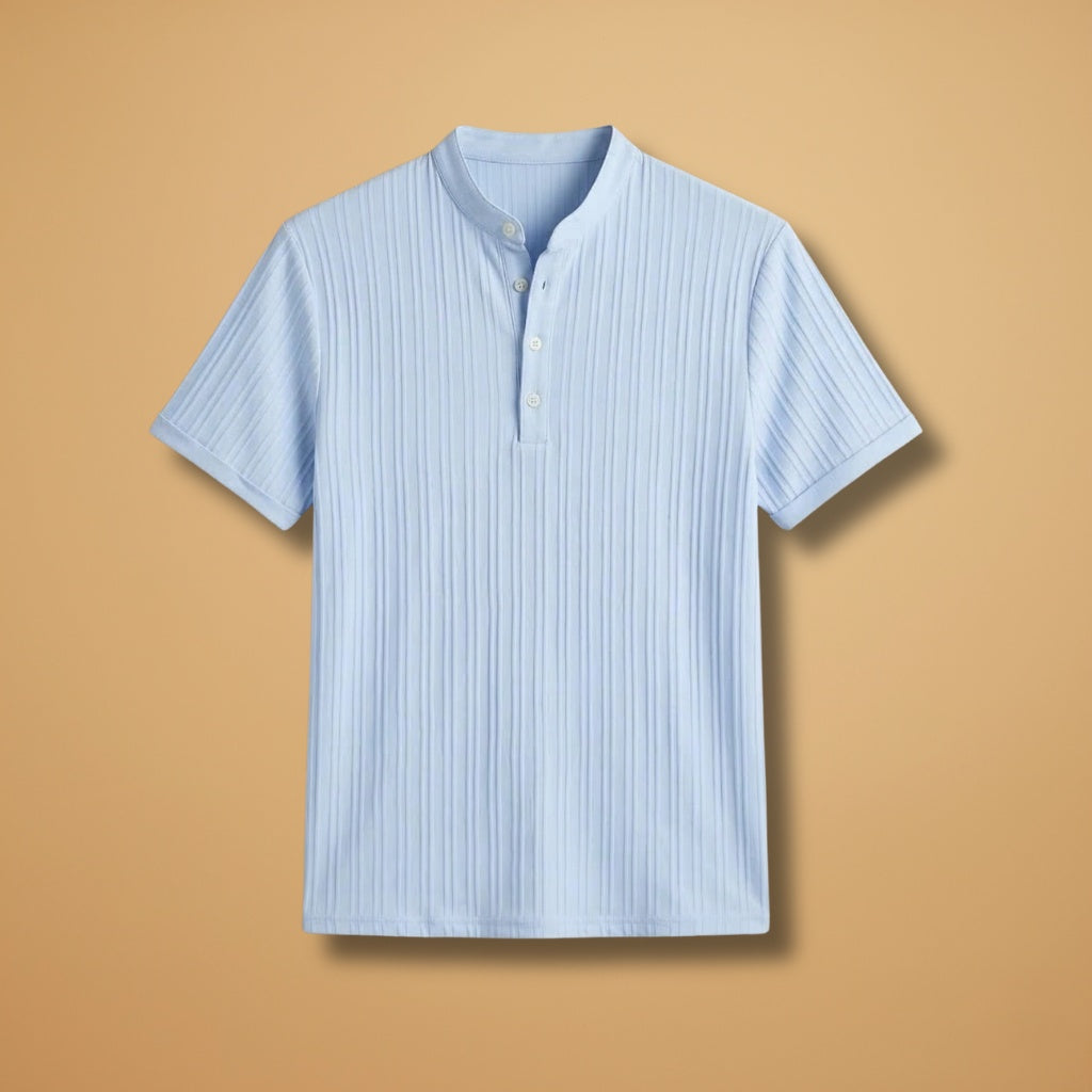 T-Shirt Henley Canelada Homem Manga Curta