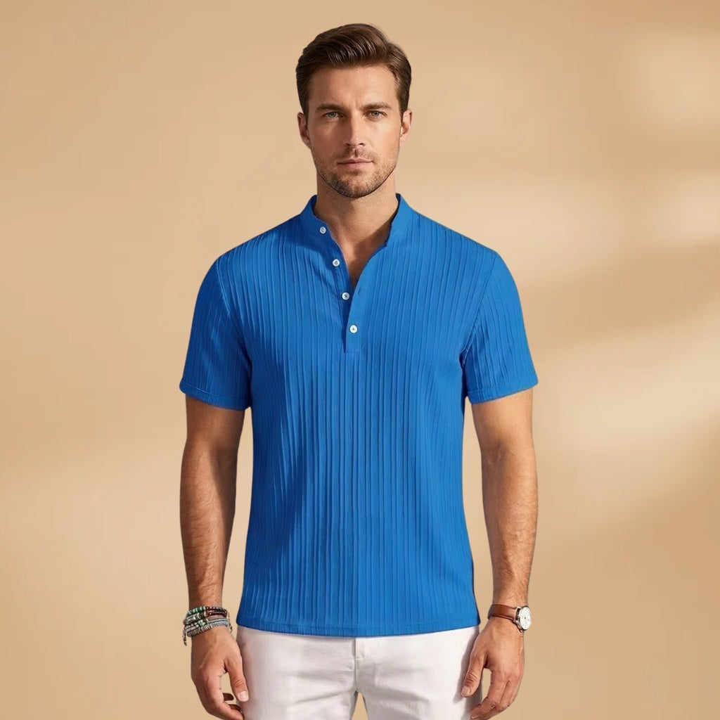 António | T-Shirt Henley Canelada Homem Manga Curta