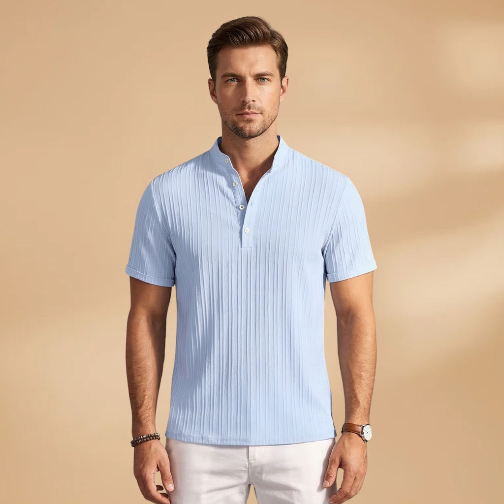 T-Shirt Henley Canelada Homem Manga Curta