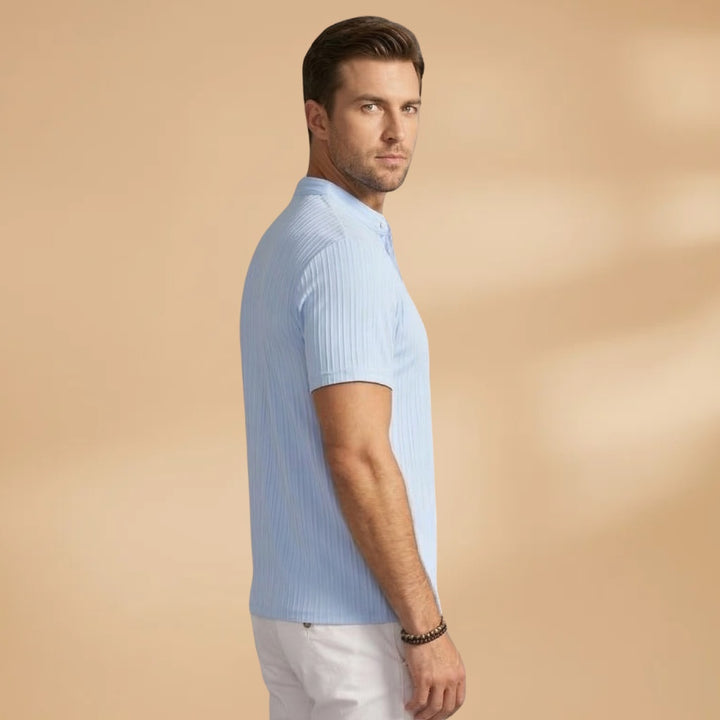 T-Shirt Henley Canelada Homem Manga Curta