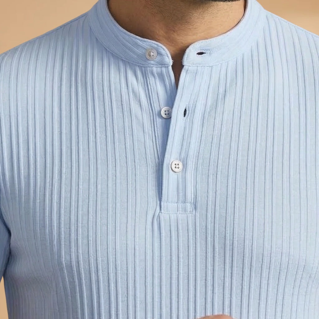 T-Shirt Henley Canelada Homem Manga Curta