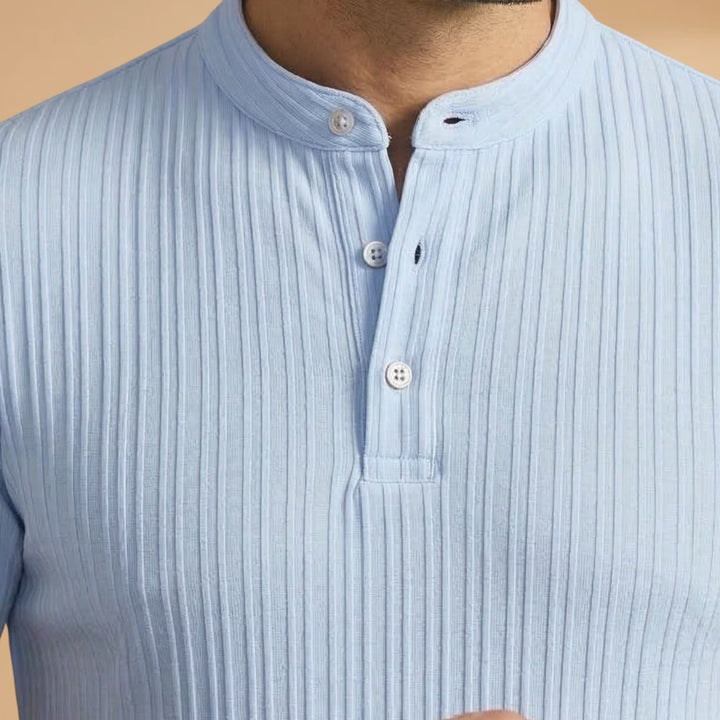 T-Shirt Henley Canelada Homem Manga Curta