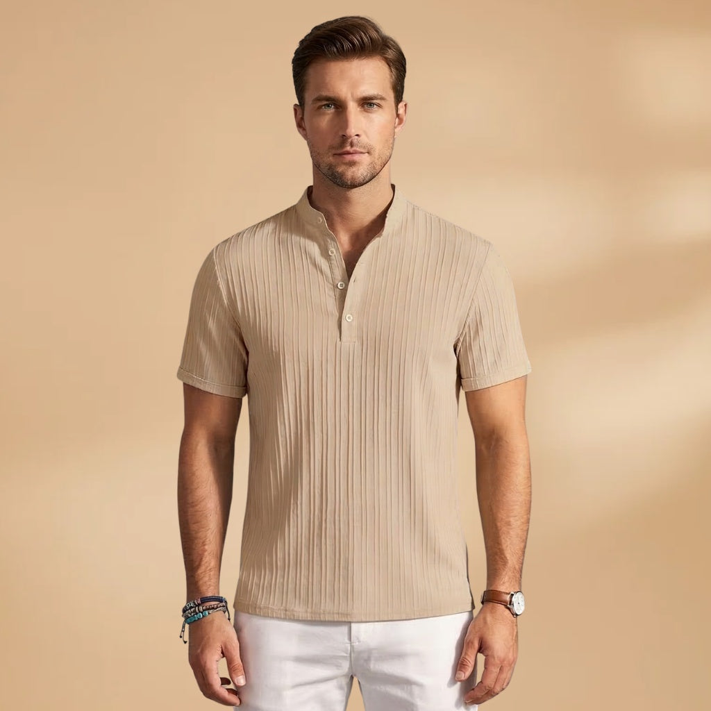 T-Shirt Henley Canelada Homem Manga Curta