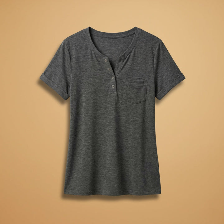 Elisabete | T-Shirt Henley Manga Curta Mulher Corte Relaxado