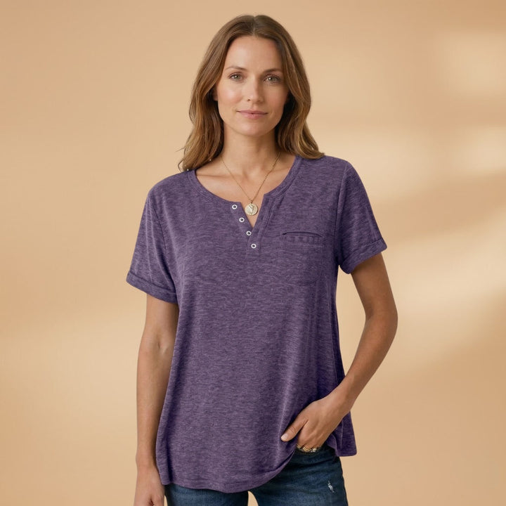 Elisabete | T-Shirt Henley Manga Curta Mulher Corte Relaxado