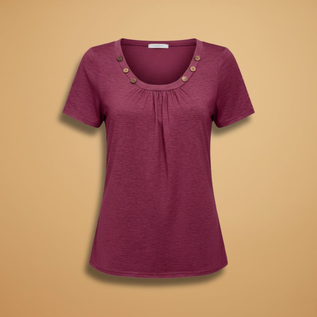 Catarina | T-Shirt Manga Curta Botões Decorativos Mulher