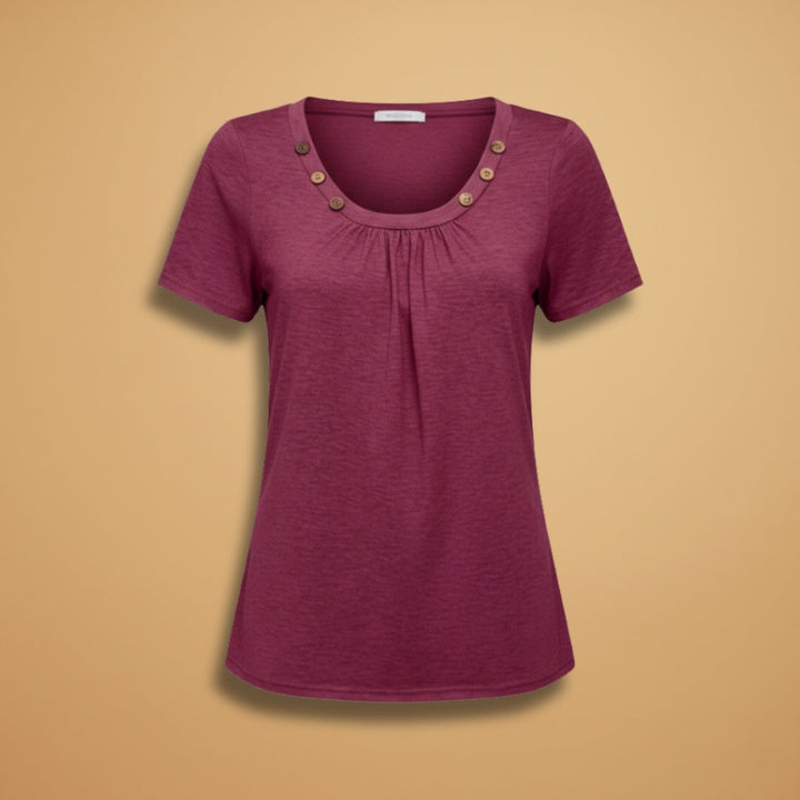 Catarina | T-Shirt Manga Curta Botões Decorativos Mulher