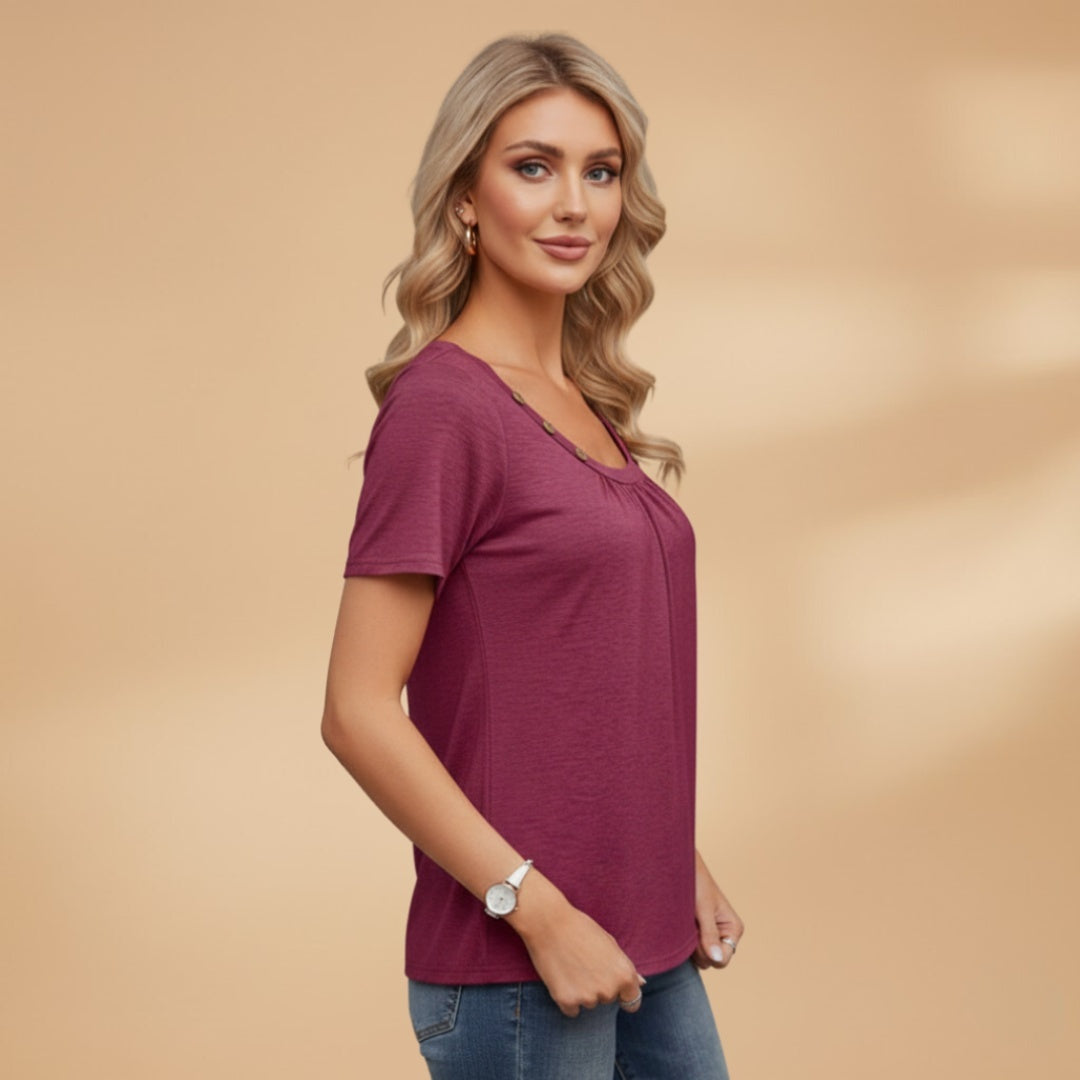 Catarina | T-Shirt Manga Curta Botões Decorativos Mulher