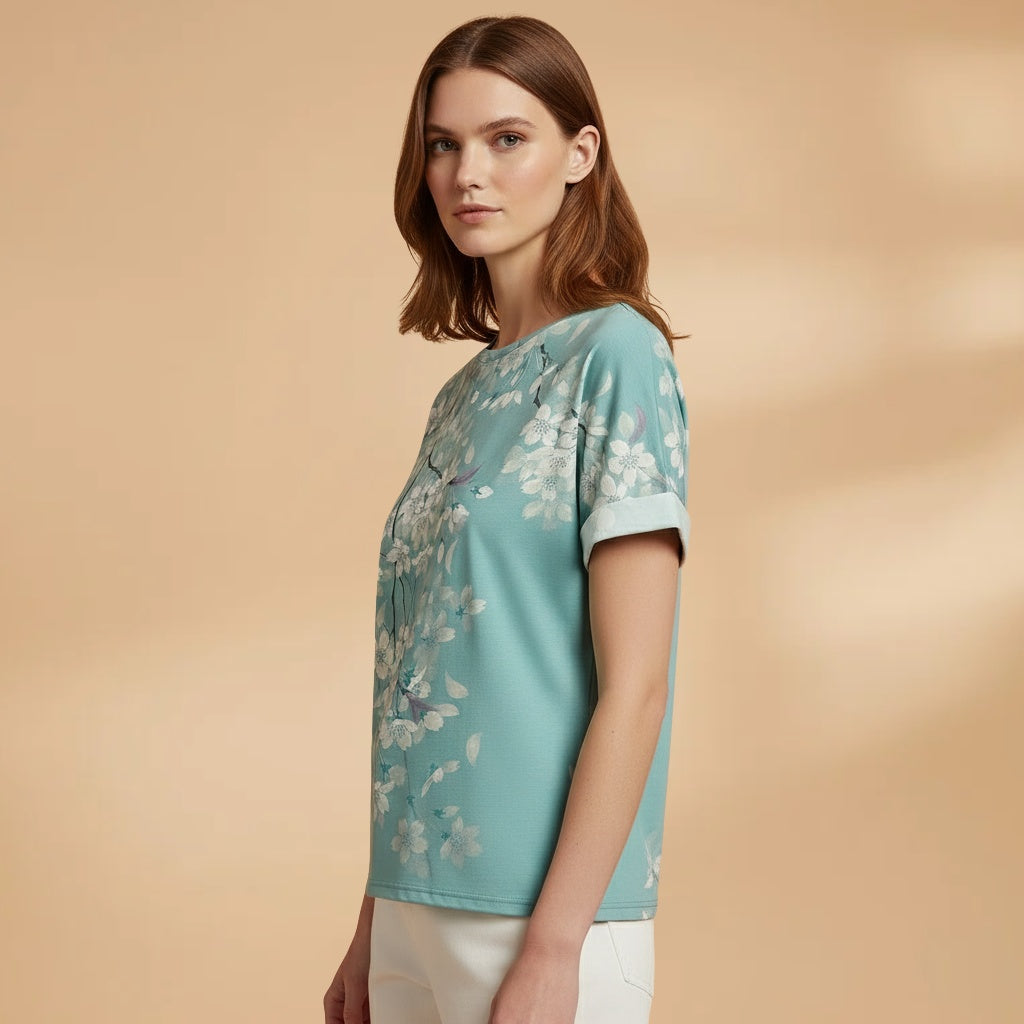 T-Shirt Oversized Estampada Mulher Manga Curta