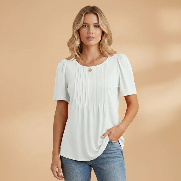 Cláudia | T-Shirt Plissada Manga Curta Mulher Decote Redondo