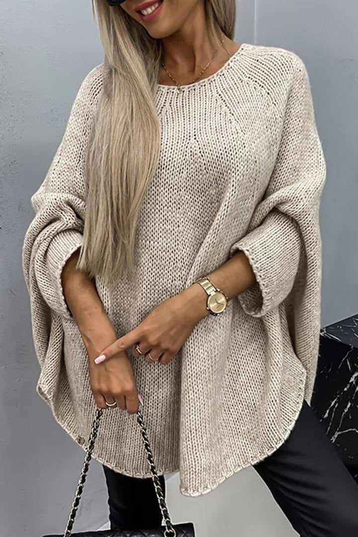 Teresa | Camisola de Malha Oversize Mulher Mangas Morcego Gola Redonda