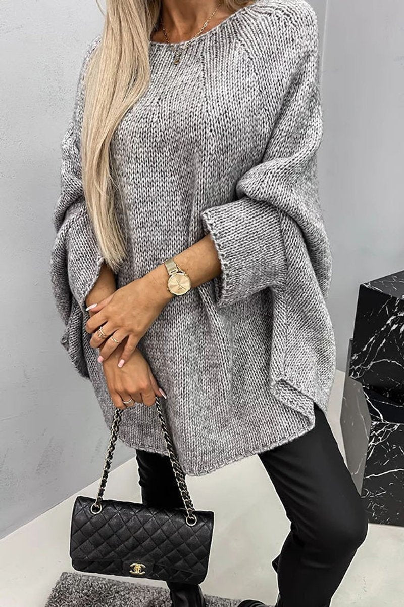 Teresa | Camisola de Malha Oversize Mulher Mangas Morcego Gola Redonda