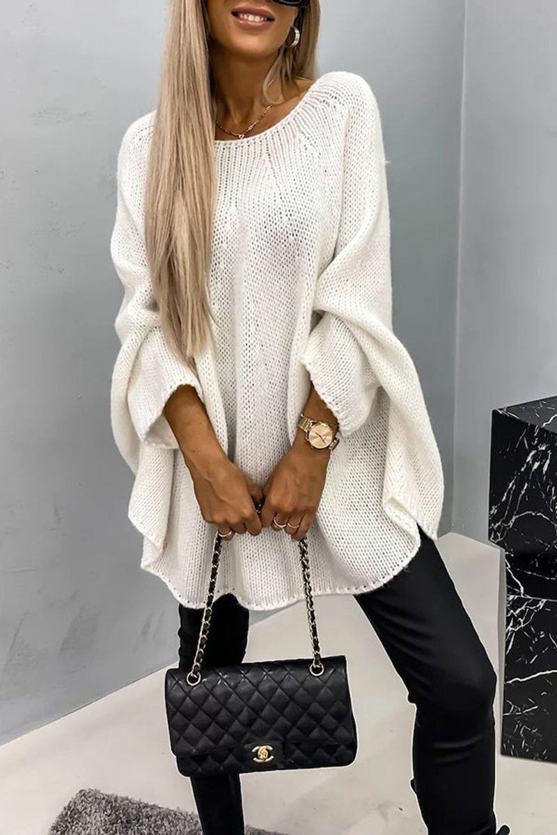 Teresa | Camisola de Malha Oversize Mulher Mangas Morcego Gola Redonda