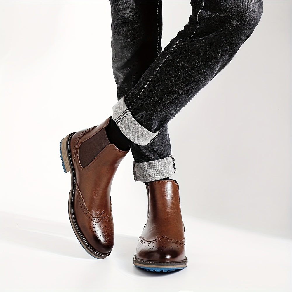 Tiago | Chelsea Boots Homem Brogue Elástico Lateral