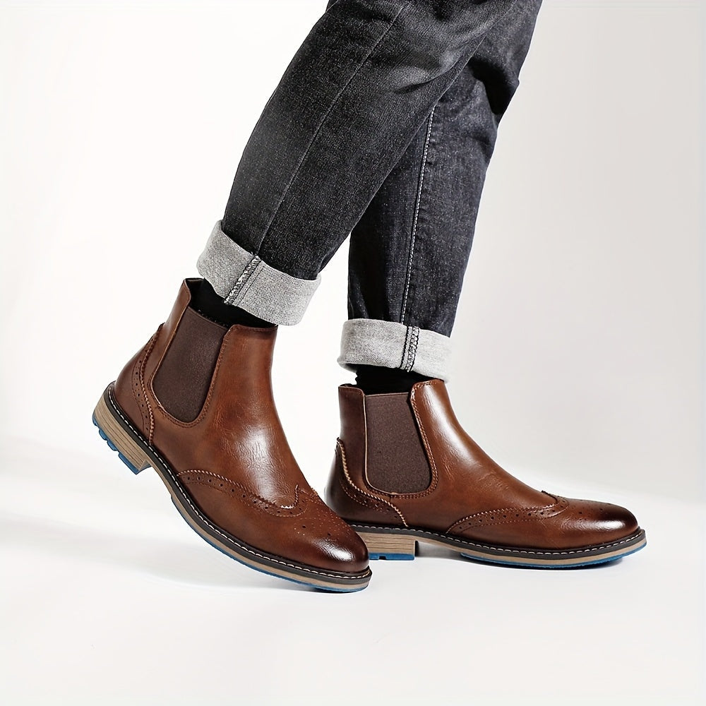 Tiago | Chelsea Boots Homem Brogue Elástico Lateral