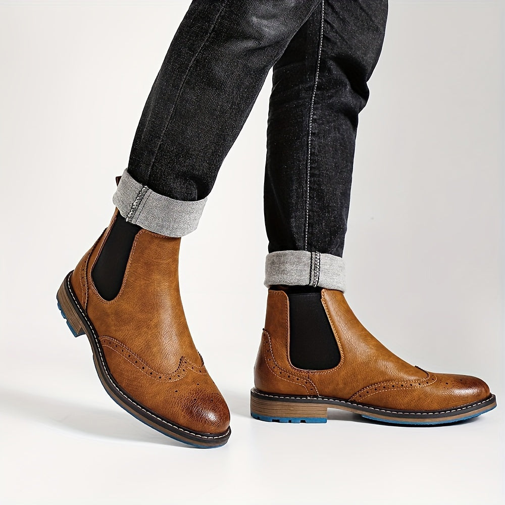 Tiago | Chelsea Boots Homem Brogue Elástico Lateral
