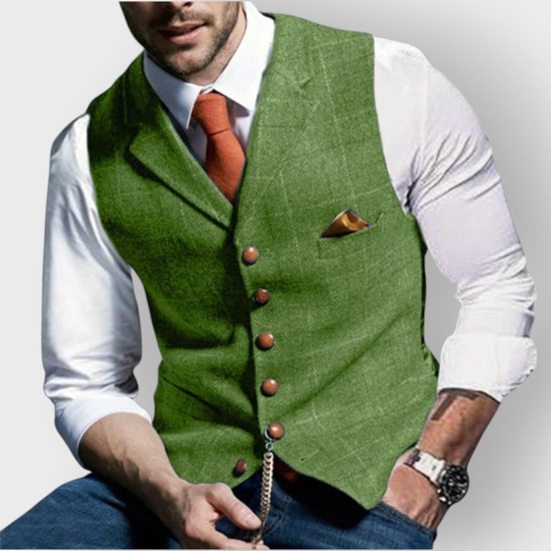 Tomás | Colete de Tweed Homem Xadrez Slim Fit com Bolso no Peito