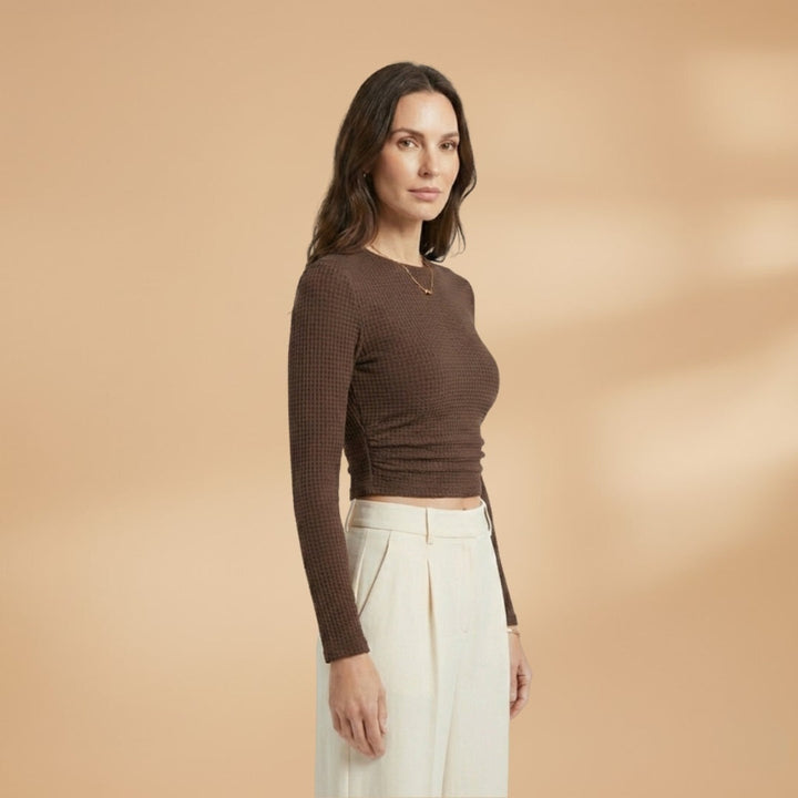Helena | Top Cropped Canelado Manga Comprida Mulher