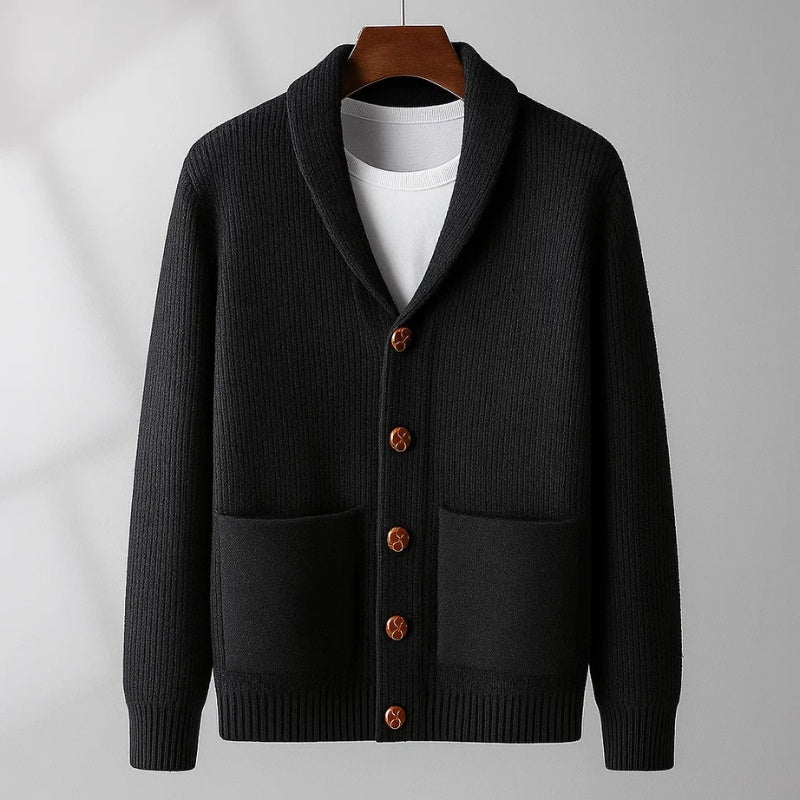 Vasco | Cardigã de Cashmere Homem Gola Xale com Bolsos