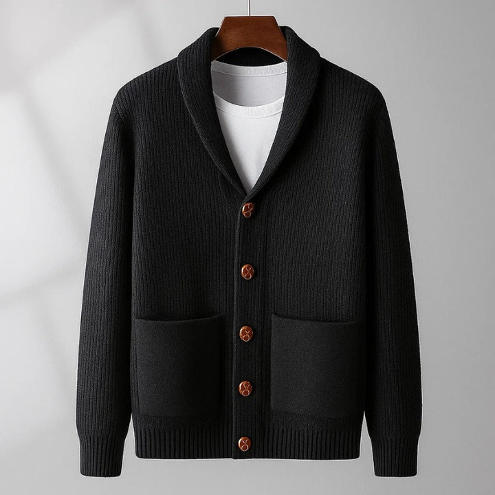 Vasco | Cardigã de Cashmere Homem Gola Xale com Bolsos