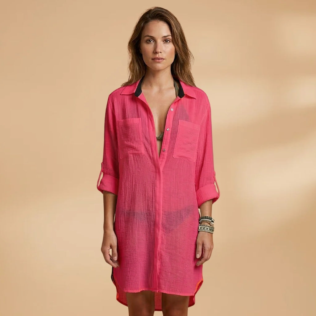 Carolina | Vestido Camiseiro Comprido Mulher Gola