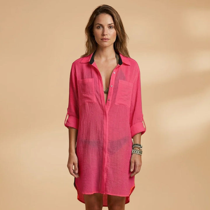 Carolina | Vestido Camiseiro Comprido Mulher Gola