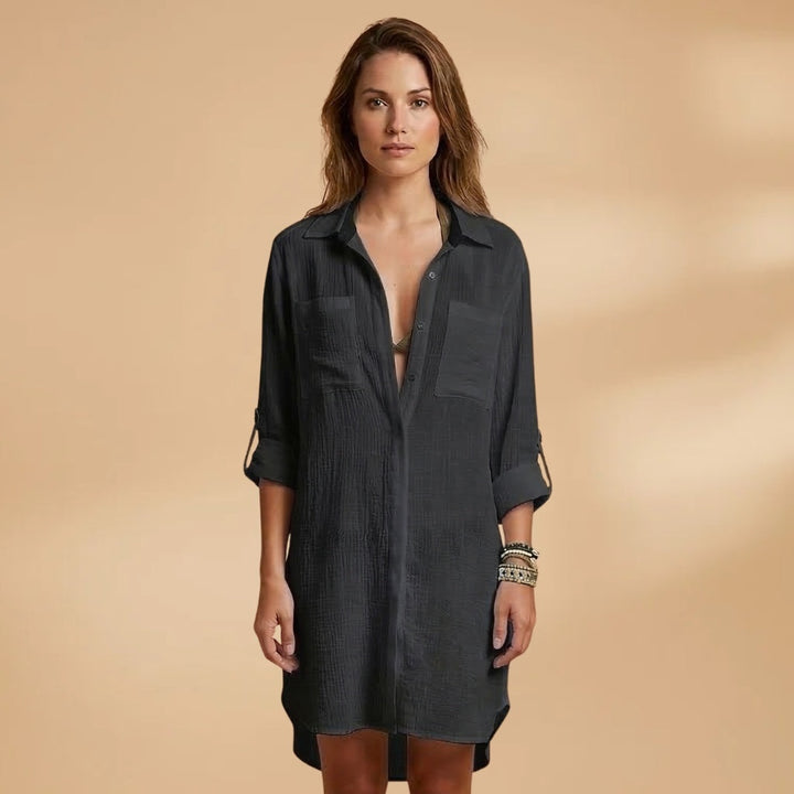 Carolina | Vestido Camiseiro Comprido Mulher Gola