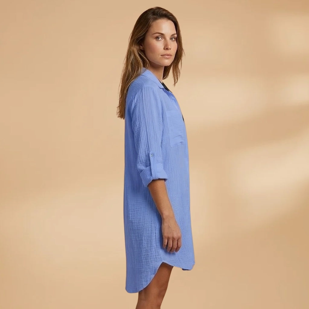 Carolina | Vestido Camiseiro Comprido Mulher Gola